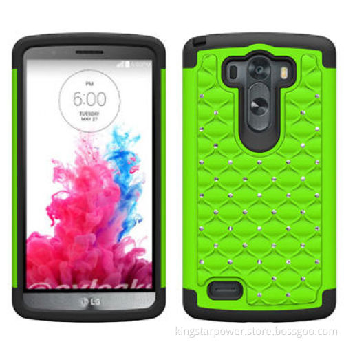Combo Hybrid Glitter/Bling Gem Diamond Studded Dual Layer PC&Silicone Protective Case for LG G3